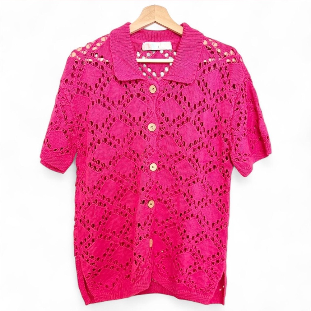 FREE PEOPLE Beach Emily Fauxchet Pink Cardigan {Small} - Picture 2 of 3